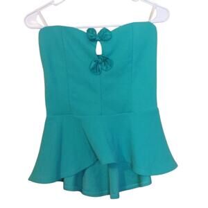 Beware! Size Large Turquoise Green Mint Peplum Bows Frilly Chic NWT Preppy Girly